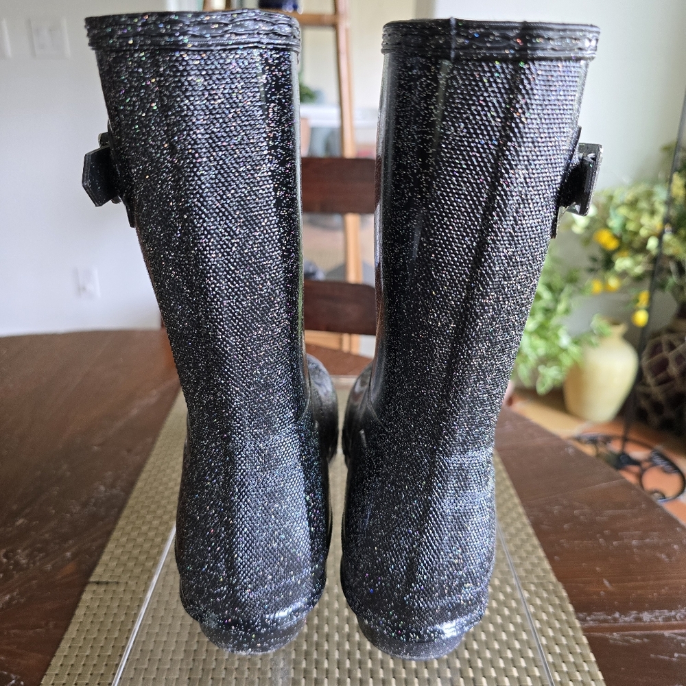 EUC Hunter Black Glitter Rain Boots 7 - Picture 12 of 14